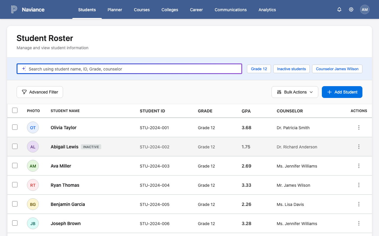 Student roster preview